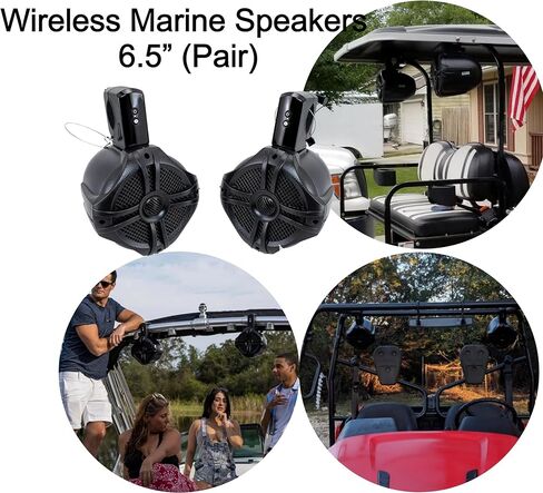 SDX Pro Audio - 6.5 inch 350W Fully Wireless Bluetooth Marine Speaker System (Pair) - Wakeboard Tower/Waketower and Fits Rollbar/Rollcage - Rechargeable, No Wiring/Cables Needed - No Receiver Needed in Kuwait