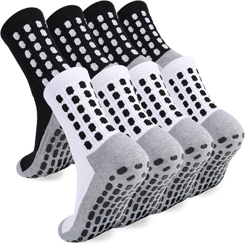 2/4/6 Pairs Men's Soccer Socks Grip Pads Non Slip Football Baseball Soccer Socks for Men Women (2 Pairs/Black White) in Kuwait