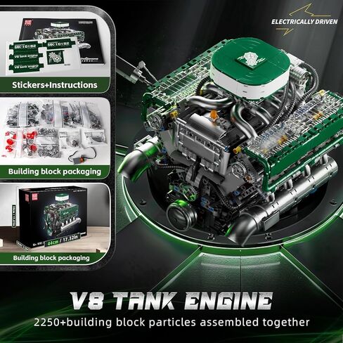 MOLD KING 10182 V8 Model Model Kit - قم ببناء لبنة محرك خزان V8 الخاصة بك مع صندوق بطارية ، ألعاب طراز محرك الاحتراق القابلة للتجميع 8 أسطوانات للأطفال/البالغين 14+سنوات (2250+PCS) in Kuwait