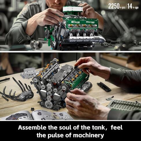 MOLD KING 10182 V8 Model Model Kit - قم ببناء لبنة محرك خزان V8 الخاصة بك مع صندوق بطارية ، ألعاب طراز محرك الاحتراق القابلة للتجميع 8 أسطوانات للأطفال/البالغين 14+سنوات (2250+PCS) in Kuwait