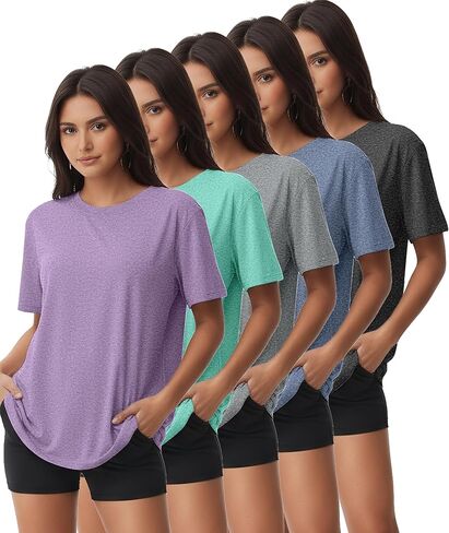 5/6 Pack Women's Dry Fit Workout Top Short Sleeve Athletic Yoga Tee T-Shirts UPF 50+ UV Sun Protection Swim Shirts in Kuwait