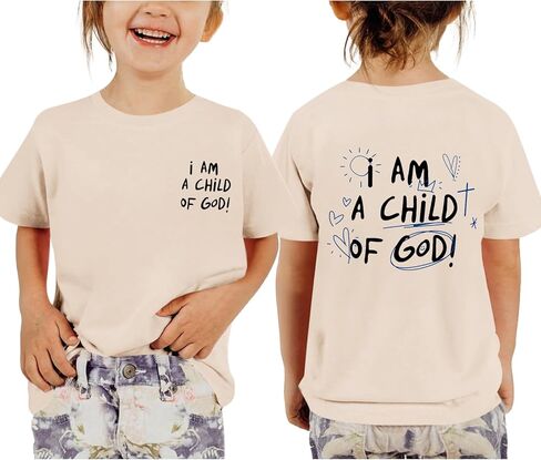 KEEVICI Cute I Am A Child of God Shirt Girls Graphic Tees Christian T Shirts for Kids Jesus Religious Faith Cotton Summer Top in Kuwait