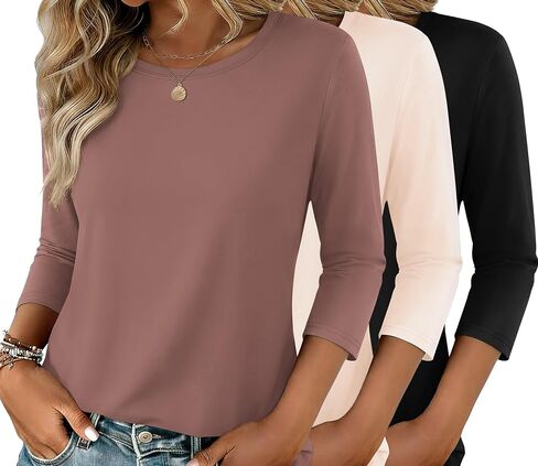 Zeagoo Tops for Women 3 Pack 3/4 Crewneck Cute Basics Tees Dasual Fashion Summer T Shirts Toe Top Top in Kuwait
