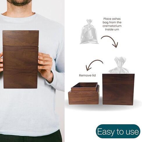 RedwoodStudio Premium Large Black Wood Urn for Human Ashes Adult Male Solid | Wooden Keepsake Box for Memorial Cremation Ash | Up to 220 lbs Cremains Capacity | Includes Bag and Engraving Plaques | in Kuwait