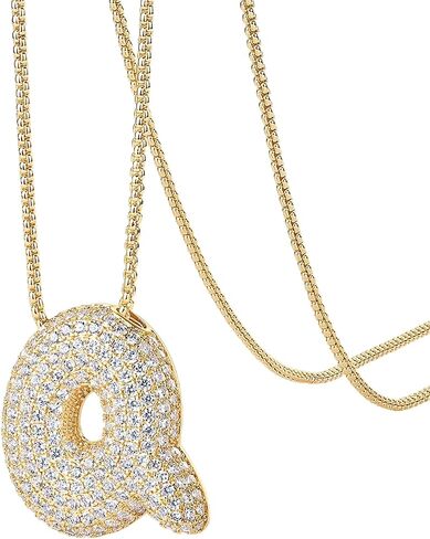 PAVOI 14K Gold Plated Cubic Zirconia Bubble Letter Initial Necklaces for Women | Gold Balloon Necklace Letter | Chunky Pendant Necklaces in Saudi Arabia