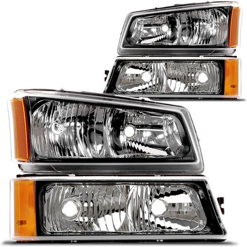 LED Headlight Assembly Bumper Lamp Replacement For 2003-2006 Chevy Chevrolet Silverado Avalanche 1500 2500 3500 HD [DOT] DRL & Amber Sequential Turn Signal Projector Black Housing Headlamp in Kuwait