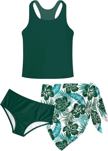 Lovekider 6-12 Years Girls 3 Piece Bathing Suit Quick Dry Swimsuit Tankini Set with Cover Up UPF 50+ Swimwear in Kuwait