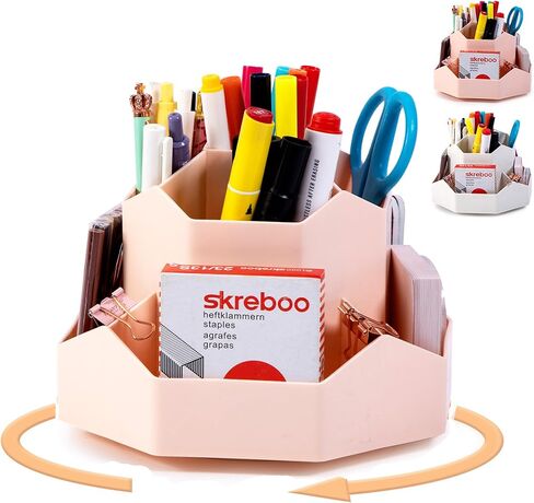 360 درجة منظم مكتب الدوران ، 9 فتحات قلم القلم حامل القلم تخزين القلم سوبان سطح المكتب للمدرسة ، ومدرسة ، منزلية سطح المكتب لوازم القرطاسية ، اللوازم البيضاء ، أبيض in Kuwait