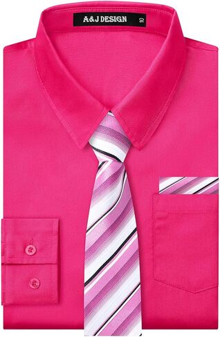 A&J DESIGN Boys Dress Shirt Kid Long Sleeve Formal Uniform School Oxford Button Up Shirt with Tie and Handkerchief in Saudi Arabia