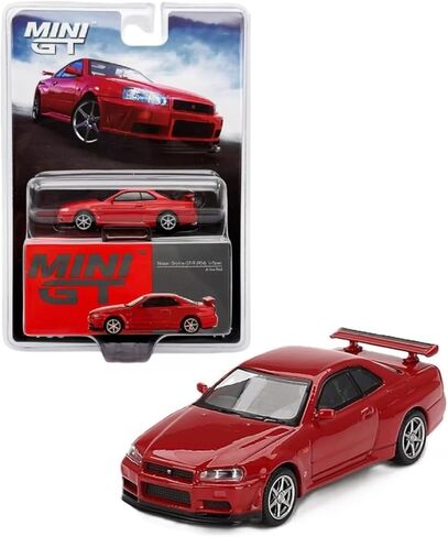 Diecast Model Car Compatible with Mini GT 1:64 Nissan Skyline GT-R (R34) V-Spec Active Red Limited Edition MGT00796 in Kuwait