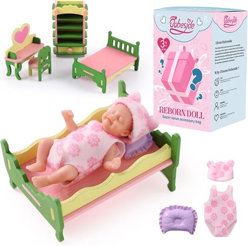 BABESIDE Mini Silicone Baby Dolls, 3 Inch Realistic Newborn Baby Dolls Full Silicone Sleeping Little Baby Dolls Mini Real Life Baby Girl Miniature Baby with Playset Accessories(Pink) in Kuwait