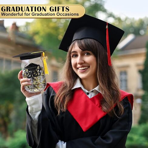 4 مجموعة 4 مجموعة 2025 هدايا التخرج من فئة ديكورات ماسون جرة لعام 2025 جراد كاب أموال الجرار 16 أونصة مع قبعات التخرج وتهنئة رافيا لزخارف حزب الدراسات العليا 2025 in Kuwait