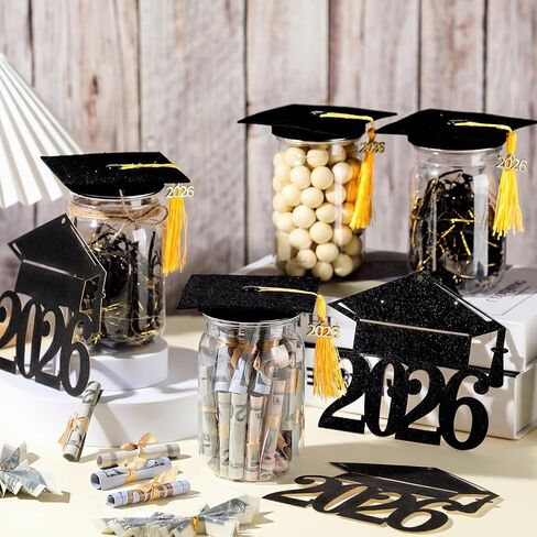 4 مجموعة 4 مجموعة 2025 هدايا التخرج من فئة ديكورات ماسون جرة لعام 2025 جراد كاب أموال الجرار 16 أونصة مع قبعات التخرج وتهنئة رافيا لزخارف حزب الدراسات العليا 2025 in Kuwait