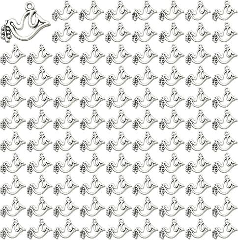 Framendino ، 100 Pack Mini Peace Dove Charms Small Bird Leadant Beads for Diy Keychain arics Bracelets Netclace Making Making Crafts Silver in Saudi Arabia