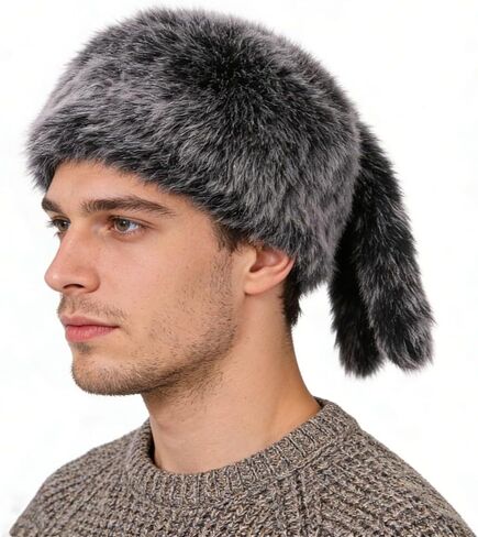 Faux Fur Russian Trapper Hat Ushanka Cossack Trooper Hat Warm Winter Furry Hat Tail Outdoor Hunting Ski Cap in Kuwait