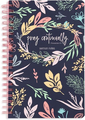 Steel Mill & Co Cute Floral Spiral Notebook Journal for Notes, 10.5" x 7.5" Sermon Notes and Church Notes Journal for Women with Durable Hardcover and 60 Lined Pages with Prompts, Navy Floral in Kuwait