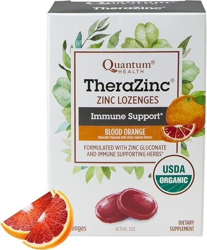 Quantum Health TheraZinc USDA Organic Zinc Lozenges|Blood Orange|Immune Support Formulated with Zinc Gluconate|Fast Relief|No Aftertaste|25 Count in Kuwait