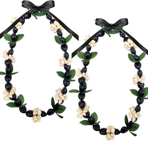 2 قطعة تخرج هاواي Kukui Nut Leis 2025 مكتنزة أكريليك زهرة القلب قلادة قلادة قلادة التخرج قابلة للتعديل in Kuwait