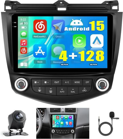 2GB+64GB Android 13 Car Stereo for Honda Accord Radio 7th 2003-2007: 10 Inch Touch Screen Car Radio with Wireless Apple Carplay Android Auto Split Screen GPS BT FM HiFi Mic Rear Camera in Kuwait