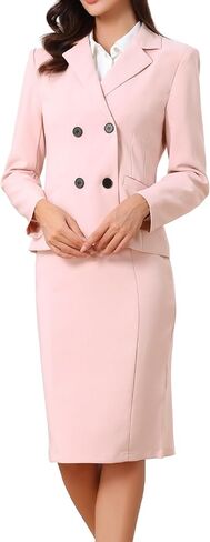 Allegra K 2 Piece Suit Skirt Business Set for Women's Long Sleeve Work Outfits Blazer Jacket Pencil Skirts Set in Kuwait