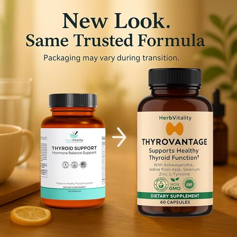 Thyroid Support Supplement with Iodine, Kelp, Ashwagandha, Selenium & Zinc – Supports Energy, Metabolism & Thyroid Health – L-Tyrosine, Schisandra & Bladderwrack – 60 Capsules in Kuwait