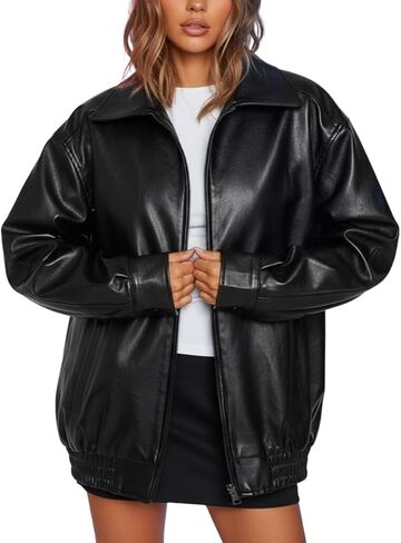 Women's Oversized Jackets 100% Lambskin Leather Plus Size Moto Biker 90s Outfit in Kuwait