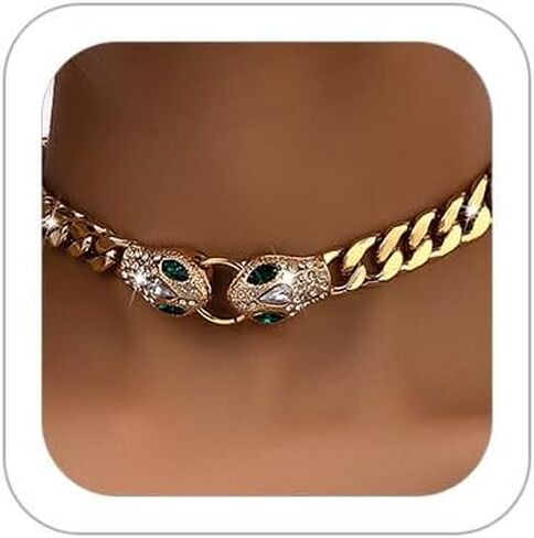 Punk Animal Snake Choker Necklace Hip Hop Rhinestone Snake head Cuban Link Chain Necklace Chunky Cuban Chain Crystal Jewelry for Women Gifts in Kuwait