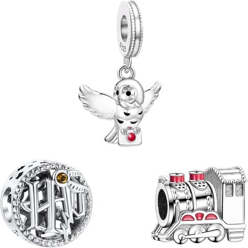 925 Sterling Silver Charms Hat Castle Train Pendant Beaded Set for Bracelet Necklace Charm Dangle for Women Birthday Gifts 3-Piece/Package in Kuwait