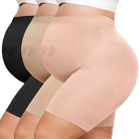 Maternity Shapewear for Under Dresses Over Belly Pregnancy Underwear Mid-Thigh High Waist Shorts Panties for Baby Shower in Kuwait