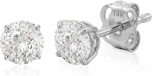 14k Gold Solitaire Round Cubic Zirconia Earrings Studs for Women & Men | Anti Tarnishing CZ Stud Earrings with 14k Gold Butterfly Pushbacks | 4MM-7.5MM by MAX + STONE in Saudi Arabia