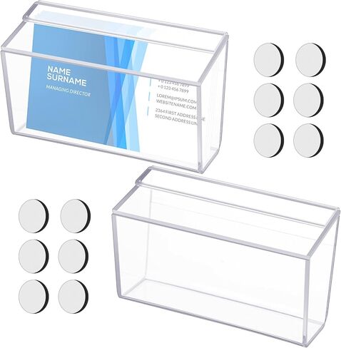 2 Pieces Business Card Holder with Lid, Wall Mount Outdoor Acrylic Business Card Box, Clear Waterproof Business Card Holder with Tape for Outdoors Office Desktop Countertop Store in Saudi Arabia