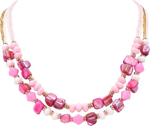 Coiris Layered Shell Beaded Necklaces for Women Handmade Boho Colored Bead Choker Necklace Holiday Style Costume Jewelry for Women in Saudi Arabia