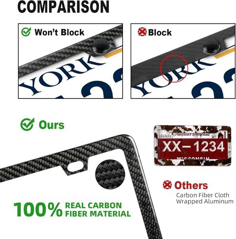 License Plate Frame for Car with Stainless Steel Screws Caps, Rattle Proof Pad,4 Holes 12.25" x 6.25" (100% Carbon Fiber Frame) in Kuwait