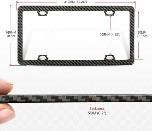 License Plate Frame for Car with Stainless Steel Screws Caps, Rattle Proof Pad,4 Holes 12.25" x 6.25" (100% Carbon Fiber Frame) in Kuwait