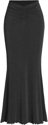 تنانير عالي الخصر نبيذ التفاح للنساء تنورة حوريات البحر ذيل السمكة ruched bodycon طويلة maxi تنورة الخس in Kuwait