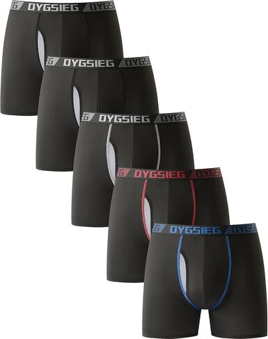 OYGSieg Men's Boxer Briefs,Fly with Built-in Total Support Pouch Moisture-Wicking Odor Control Cool Underwear for Men 5-Pack in Saudi Arabia