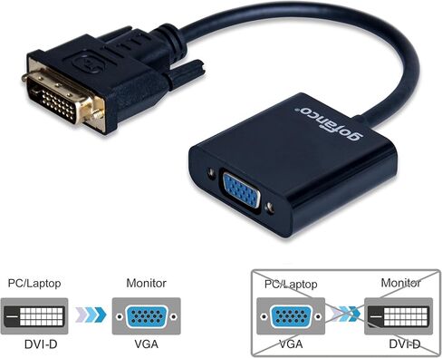 محول gofanco Active DVI-D إلى VGA - كابل محول فيديو M/F ذكر إلى أنثى لـ DVI-D 24+1 لجهاز DVI والكمبيوتر المحمول وأجهزة الكمبيوتر الشخصي إلى شاشات VGA والشاشات وأجهزة العرض (DVIDVGA2) in Kuwait
