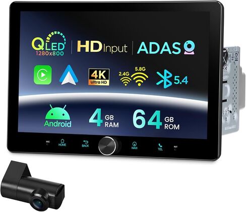 اكسترونز ستيريو سيارة عالمي مزدوج دين، اندرويد 12 ثماني النواة 8GB+128GB، شاشة لمس QLED IPS قابلة للدوران 10.1 انش، نظام تحديد المواقع العالمي للسيارة، وحدة راس بلوتوث دي اس بي، تشغيل اندرويد اوتو 4G in Kuwait