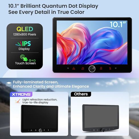 اكسترونز ستيريو سيارة عالمي مزدوج دين، اندرويد 12 ثماني النواة 8GB+128GB، شاشة لمس QLED IPS قابلة للدوران 10.1 انش، نظام تحديد المواقع العالمي للسيارة، وحدة راس بلوتوث دي اس بي، تشغيل اندرويد اوتو 4G in Kuwait