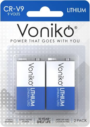 Voniko Lithium Batteries 9 Volt 2 Pack – 9V Lithium Batteries – Long Life Smoke Detector Batteries 10 Years Shelf Life - 9 Volt Battery for Smoke Alarms and Medical Equipment in Saudi Arabia