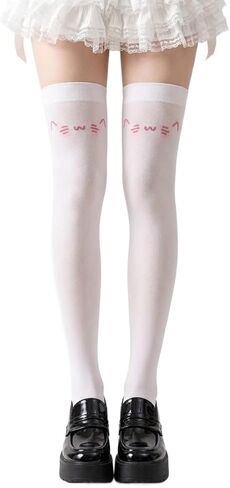 CAT KO Women's Kawaii Thigh High Socks Cute Cat Anime Kaomoji Over the Knee High Stocking for Cosplay in Kuwait