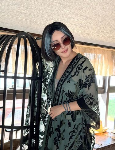 WeHello Women's Burnout Velvet Kimono Long Cardigan Cover Up with Tassel Dark Green in Kuwait