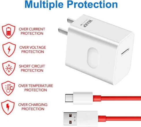 ChiChiFit Warp Charger,30W Quick Rapid Charge Power AC Wall Adapter [5V 6A] with USB-C Fast Charging Data Cable（3.3FT Compatible with OnePlus 8/7Pro/ 6T/ 6/ 5T/ 5/ 3T/ 3 (White) in Kuwait