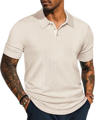 PJ PAUL JONES Mens Polo Shirts Short Sleeve Textured Polo T Shirt Summer Casual Knitted Golf Shirt in Saudi Arabia