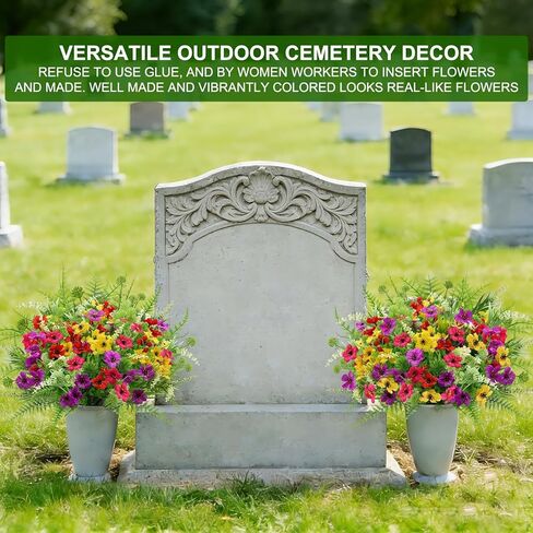 TURNMEON 16 Bundles 7 Styles Artificial Flowers for Outdoors Summer Decor, Fake Flowers Outdoor Faux Plants UV Resistant Colorful Daisy Boston Fern Lavender Cemetery Flowers for Grave Outside Home in Saudi Arabia