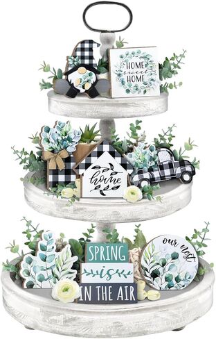 Bee Tiered Tray Decor, Spring Summer Farmhouse Tiered Tray Decorations, Decorative Bumble Bee Gnome Hive Honey Truck Wooden Signs, Rustic Home Decor for Table Shelf Mantel Office Holiday Party in Kuwait