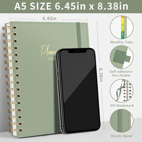 Emshoi 2025 Planner كل ساعة يوميًا وشهريًا ، A4 (8.5x11) ، منظم تقويم موعد من 3 مستويات للنساء ، مع علامات تبويب شهرية ، صفحات الملاحظات ، الأسود in Kuwait