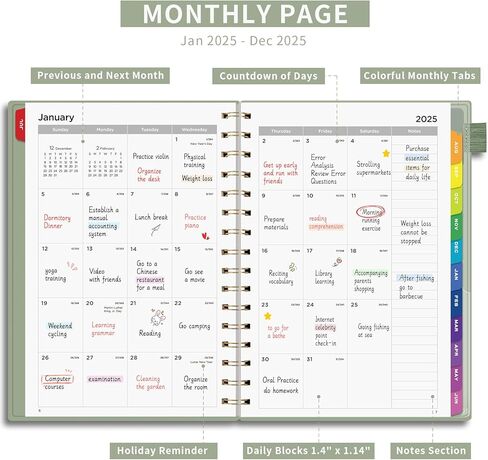 Emshoi 2025 Planner كل ساعة يوميًا وشهريًا ، A4 (8.5x11) ، منظم تقويم موعد من 3 مستويات للنساء ، مع علامات تبويب شهرية ، صفحات الملاحظات ، الأسود in Kuwait