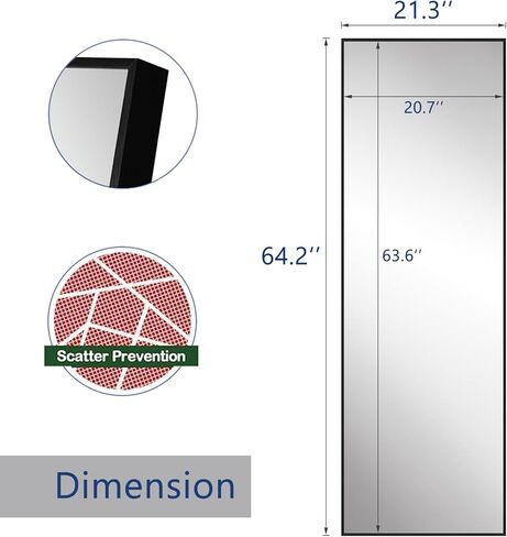 هكتار كبير كامل الطول المرآة 64''x21 '' لغرفة النوم ، وارتداء مرآة كاملة الجسم قائمة أو مثبتة على الحائط (رمادي) in Kuwait