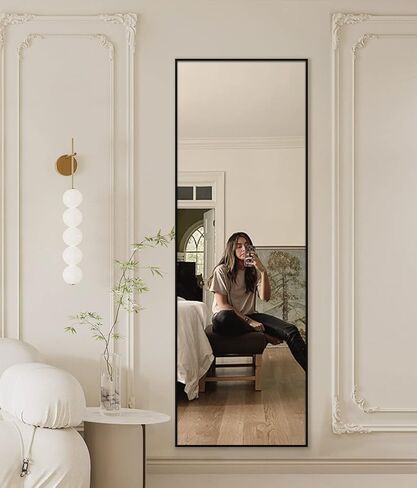 هكتار كبير كامل الطول المرآة 64''x21 '' لغرفة النوم ، وارتداء مرآة كاملة الجسم قائمة أو مثبتة على الحائط (رمادي) in Kuwait